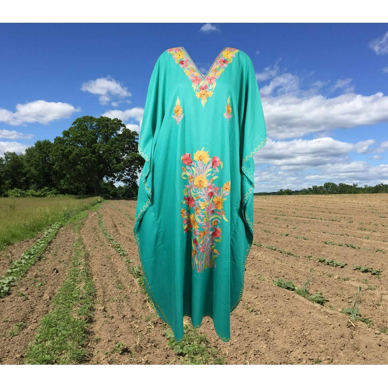 Womens Maxi Kaftan Dress Sea Green embroidered Kaftan Dress Gift
