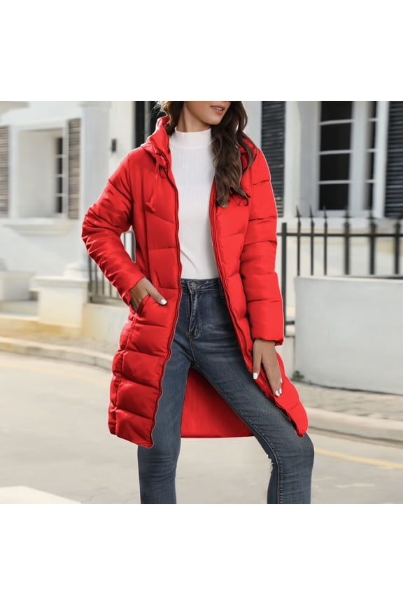 Womens Maxi Long Puffer Coat Thicken Hooded Down Quilted Padded Jacket Color Red Size XXXL