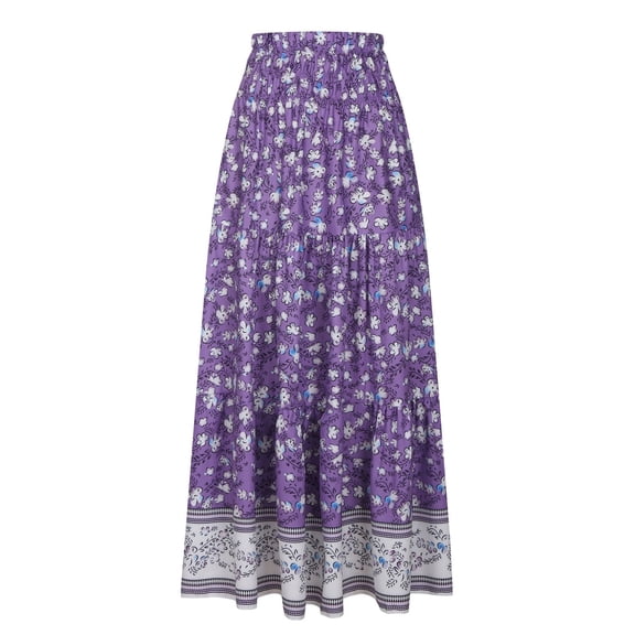 Womens Maxi Skirt 2025 Casual Flowy Elastic High Waist Long Skirts with Pockets Summer Beach Style Purple 2XL