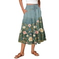 thumbnail image 1 of Womens Maxi Skirt Drawstring High Waisted Summer Long Skirts Lightweight Tiered Flowy Floral Pleated Skirts Blue L, 1 of 5