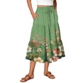 thumbnail image 1 of Womens Maxi Skirt Drawstring High Waisted Summer Long Skirts Lightweight Tiered Flowy Floral Pleated Skirts Green 2XL, 1 of 5