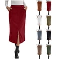 thumbnail image 1 of Womens Maxi Skirt Plus Size Solid Color Front Slit Casual Elegant Business Corduroy Skirt Dress with Pockets Office Wear, 1 of 9