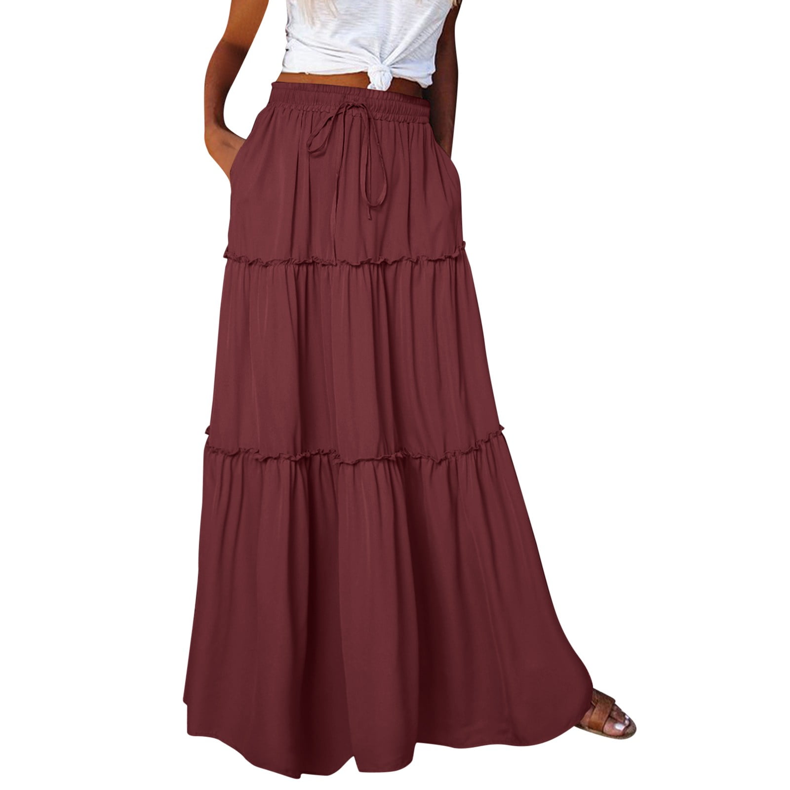 ハーリップトゥ　High-Waist Tiered Long Skirt M Round Tiered Long Skirt