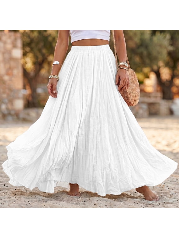 Womens Maxi Skirts Summer Cruise Casual High Waist Skirts Flowy Elegant Lightweight A Line Skirts, M