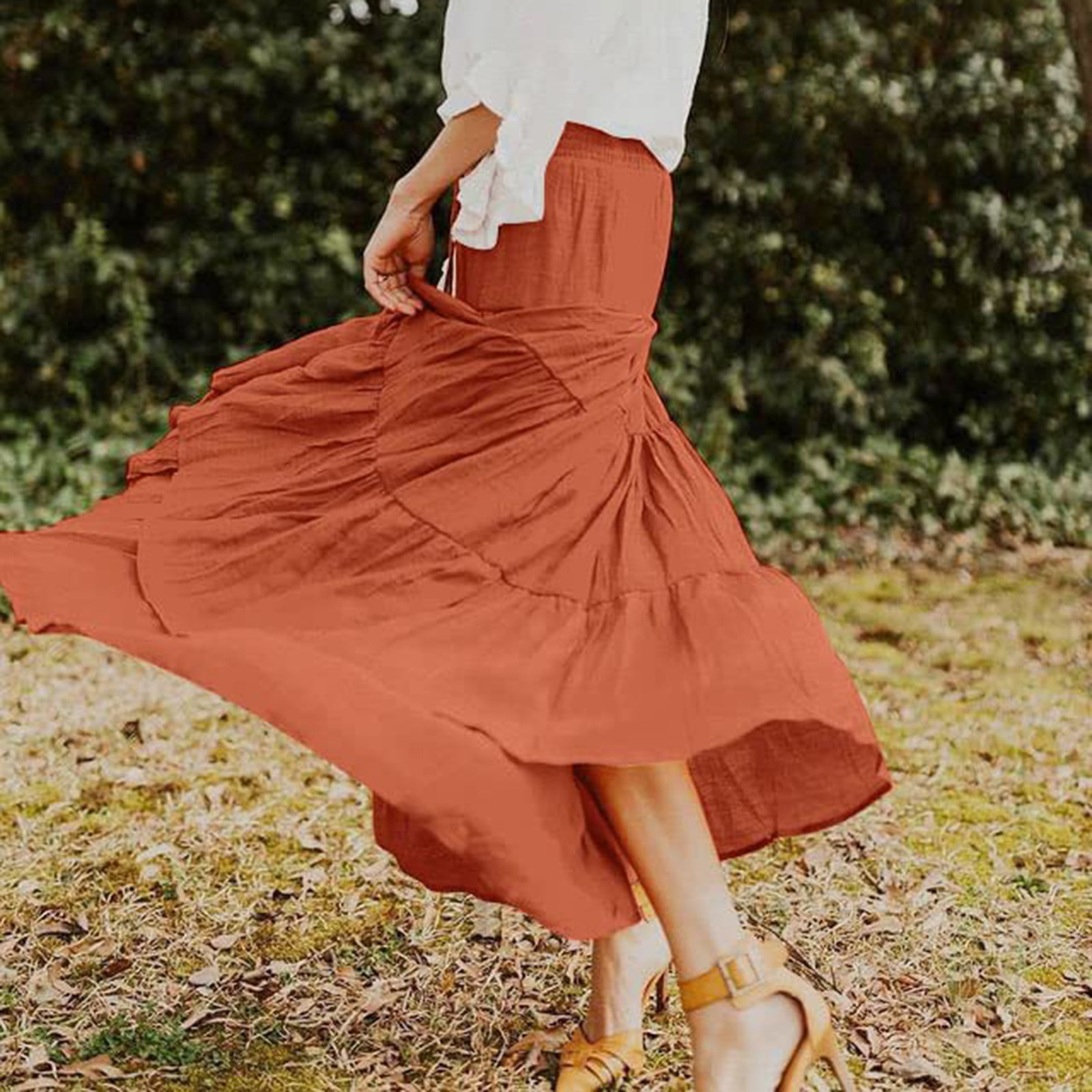Boho Maxi Skirt For Women - High Waist Flowy Ruffle Hem Long Skirt For Beach Vacations & Summer Outfits - View #2