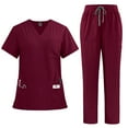 thumbnail image 1 of Womens Medical Nurse Uniform Nurse Scrubs Sets Lightweight Comfy Short Sleeve V-Neck Tunics with Elastic Drawstring Waist Pants, 1 of 10