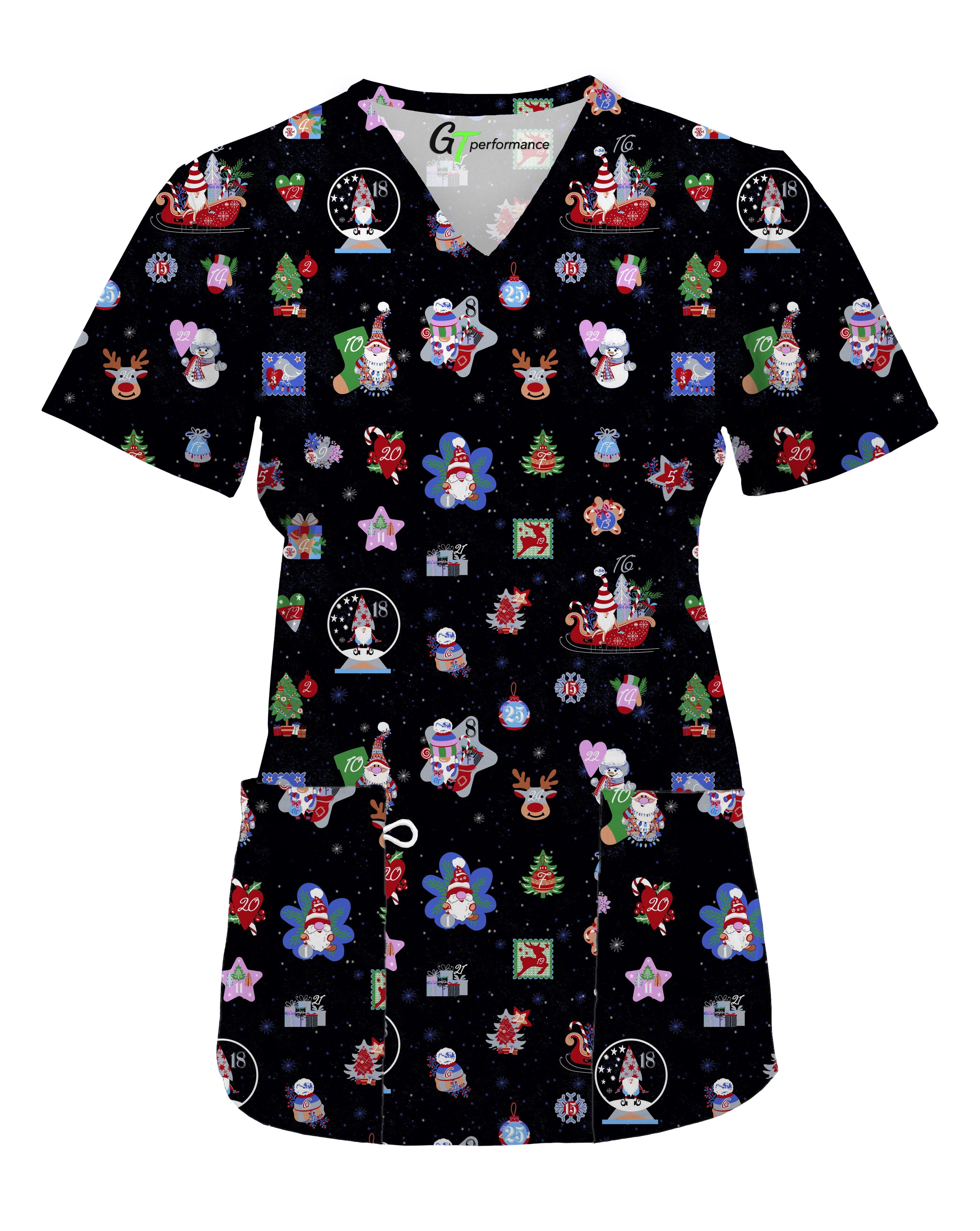 Womens Medical Nursing Holiday Print Scrub Top GT PerformanceMULTIPLE