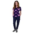 thumbnail image 1 of Womens Medical Nursing Scrub Set GT 4FLEX Print Top and Jogger Pant-Winged BC Ribbon/Navy Pant-Small, 1 of 5