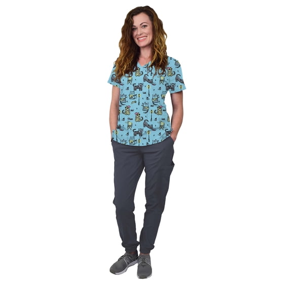 Womens Medical Nursing Scrub Set GT 4FLEX Print Top and Jogger Pant