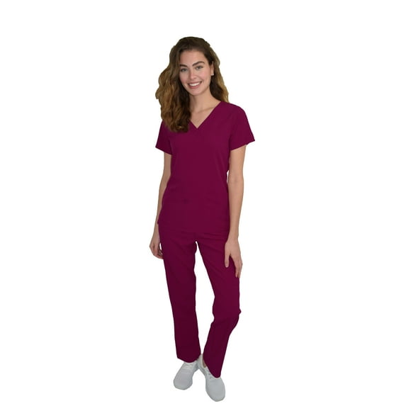 Womens Medical Scrub Set GT 4FLEX Vneck Top and Pant-Berry-Small