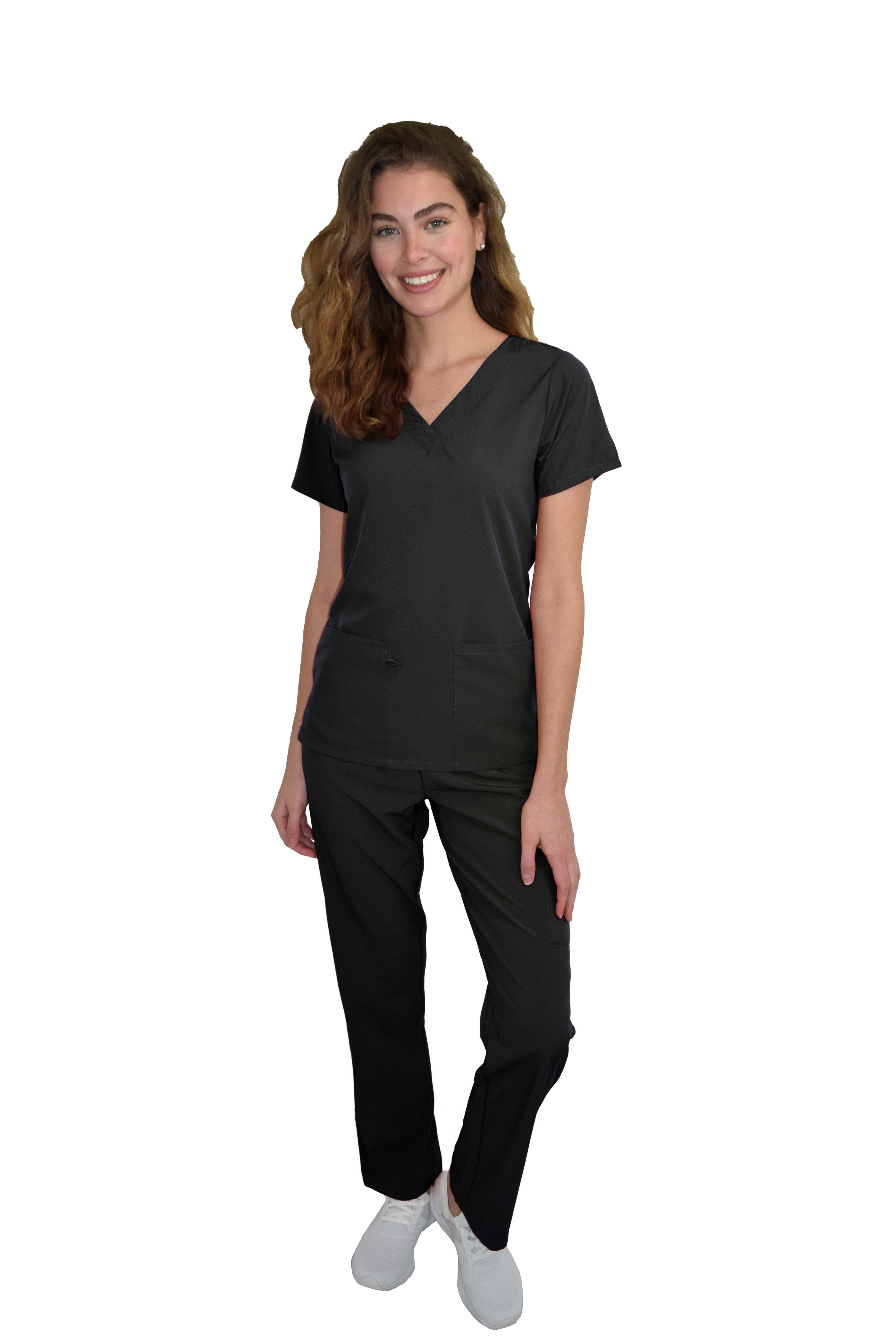 Green Town Scrubs for Women Scrub Set - V-Neck Top and Straight Leg Pant, 5 Pockets, Easy Care, Solids and Prints Uniforms
