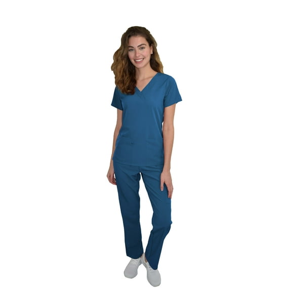 Womens Medical Scrub Set GT 4FLEX Vneck Top and Pant-Caribbean-Large