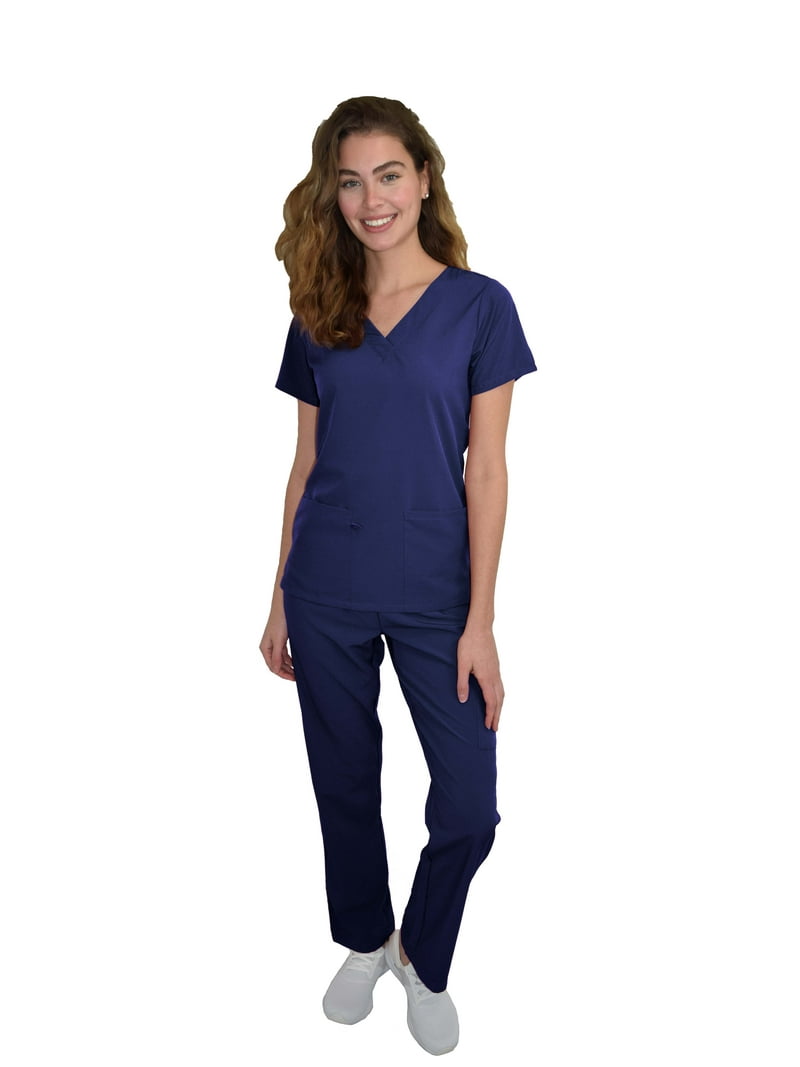 Womens Medical Scrub Set GT 4FLEX Vneck Top and Pant-Indigo-2XL