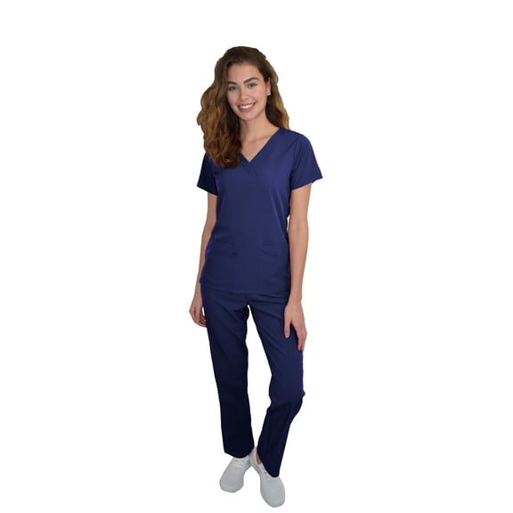 Womens Medical Scrub Set GT 4FLEX Vneck Top and Pant-Indigo-L