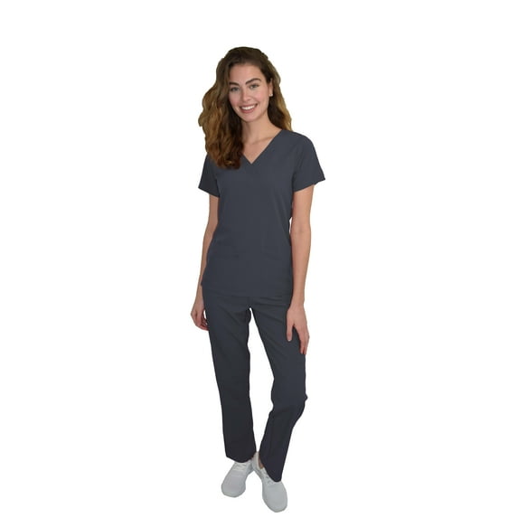 Womens Medical Scrub Set GT 4FLEX Vneck Top and Pant-Pewter-2XL