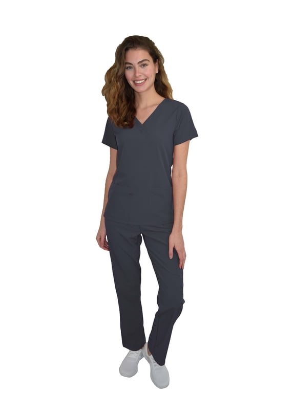 Womens Medical Scrub Set GT 4FLEX Vneck Top and Pant-Pewter-S
