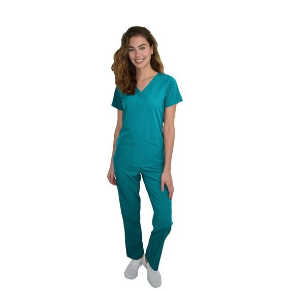 Womens Medical Scrub Set GT 4FLEX Vneck Top and Pant-Teal-X-Small