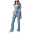 thumbnail image 1 of Womens Medical Scrub Sets Short Sleeve Work Uniform Tops Split Cargo Pants with Pockets Workwear for Nurses Pet Care, S, 1 of 2