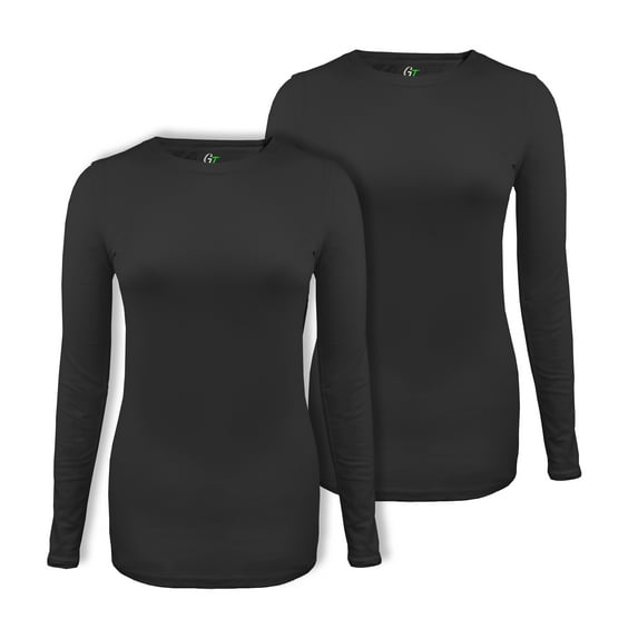 Womens Medical Underscrub T-Shirt GT Performance Long Sleeve Tee-2 PACK-Black/Black-X-Large