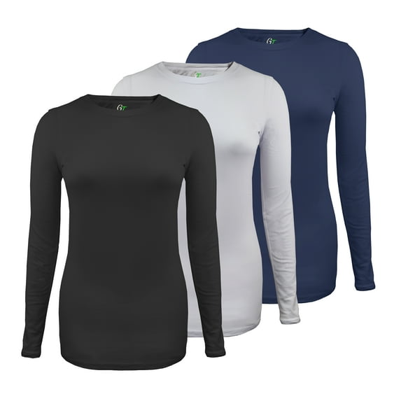 Womens Medical Underscrub T-Shirt GT Performance Long Sleeve Tee-3 PACK-Black/Indigo/White-X-Large