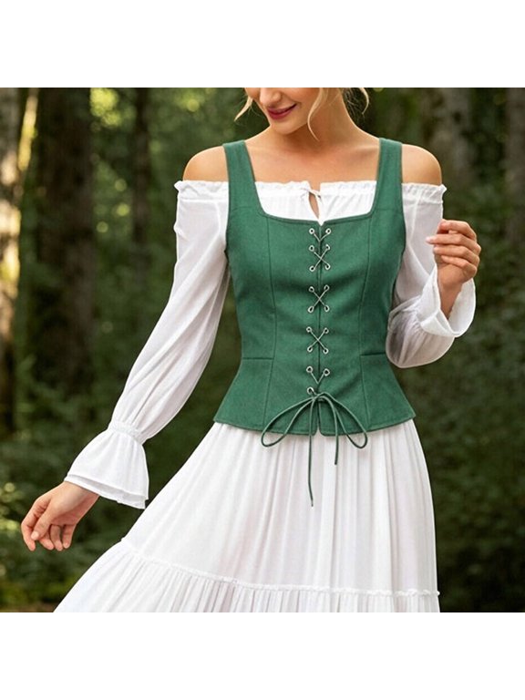Womens Medieval Bodice Vest Tight Fit Shaping Top For Role Play And Events