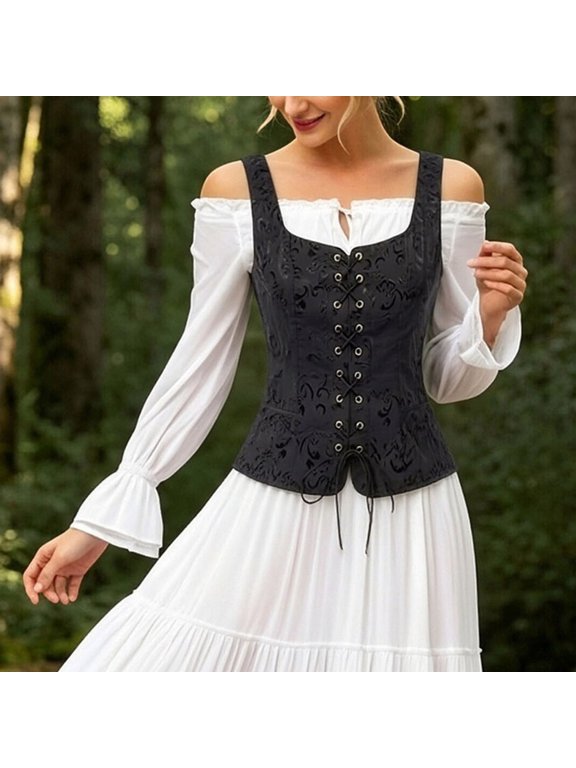Womens Medieval Bodice Vest Tight Fit Shaping Top For Role Play And Events