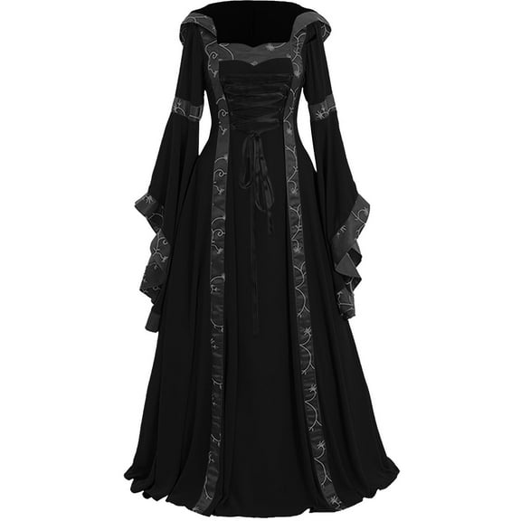 Womens Medieval Dress Women's Vintage Celtic Medieval Floor Length Renaissance Gothic Retro Costumes Hooded Maxi Dress