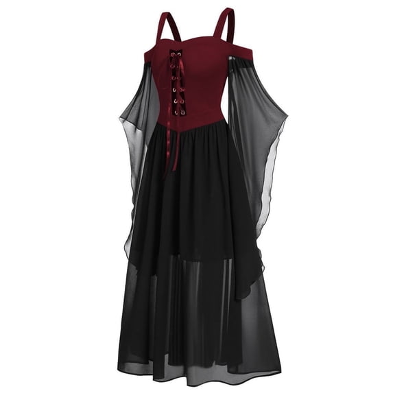 Womens Medieval Dress, Women's Vintage Medieval Floor Length Renaissance Gothic Retro Maxi Dress Prom Gown
