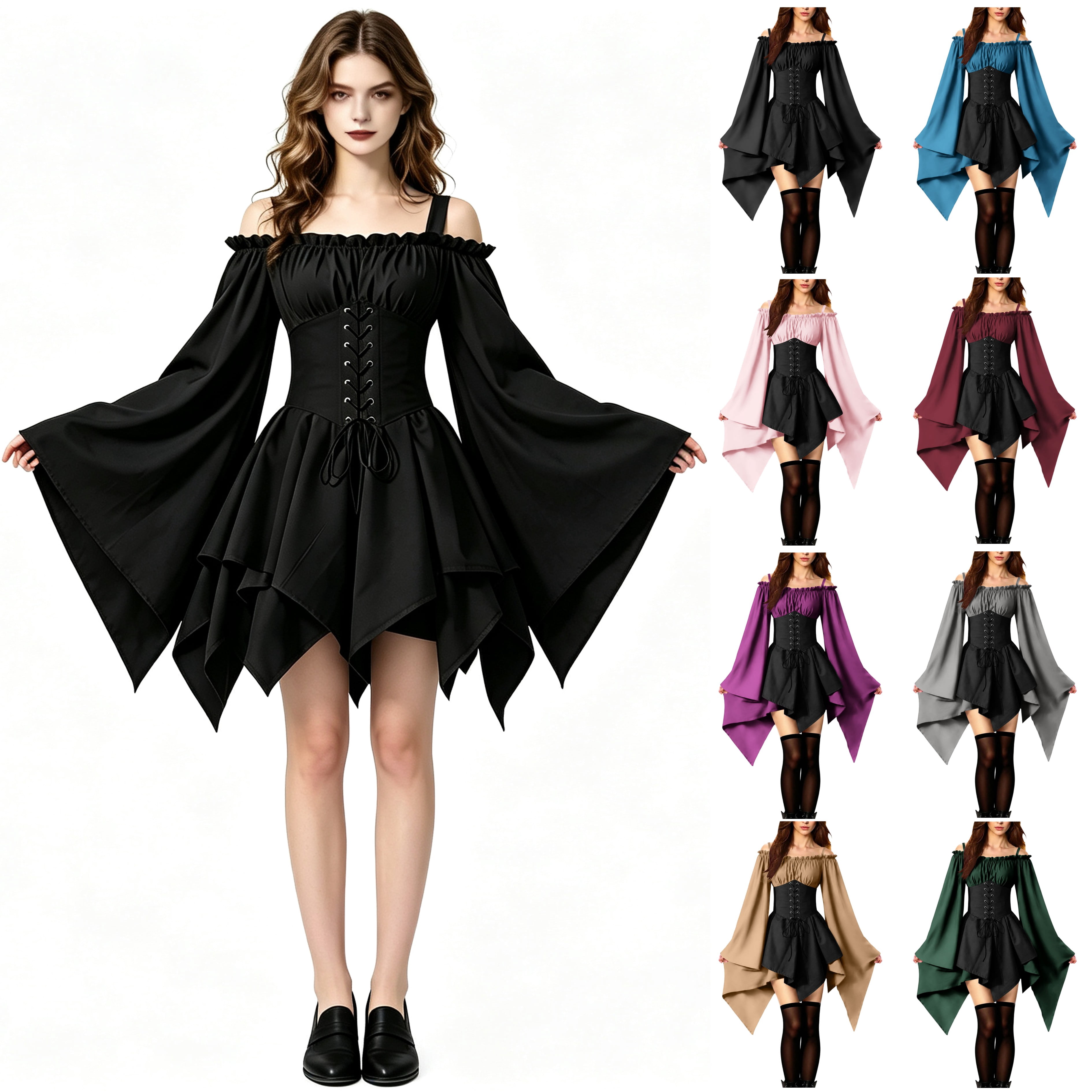 Womens Medieval Halloween Dresses Renaissance Elf Cosplay Costume ...
