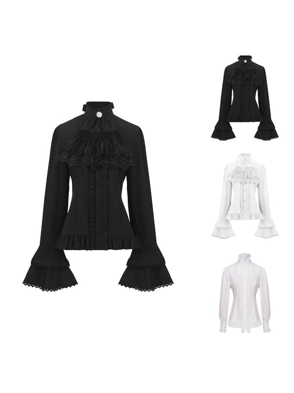 Womens Renaissance Blouse 2025 Long Flared Sleeve Victorian Gothic Vampire Shirt Tops for Women
