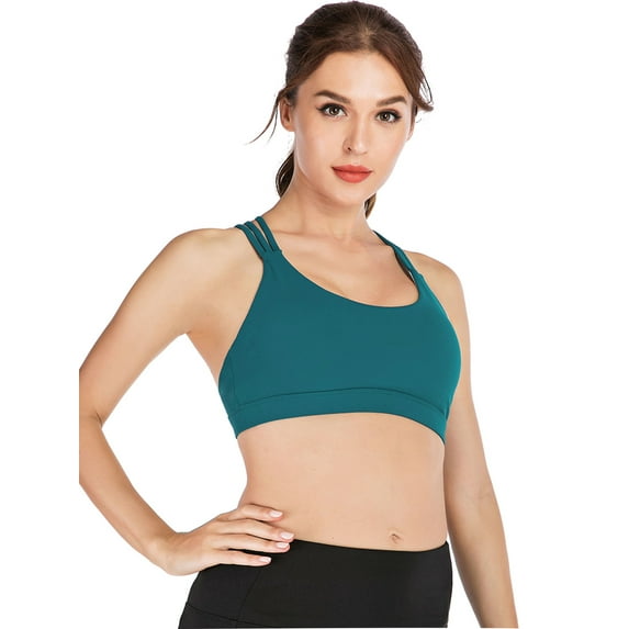 Womens Meduim Impact Sports Bras Criss Cross Back Sexy Running Bra Workout Running Crop Tops Longline Yoga Bra