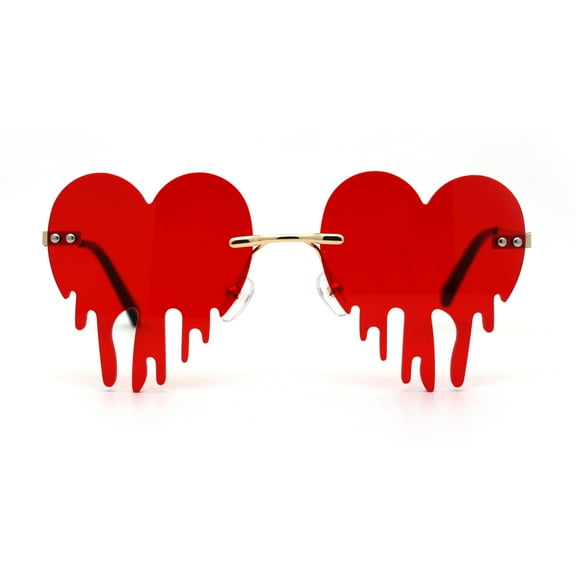 Womens Melting Heart Rimless Lolita Sunglasses Gold Red