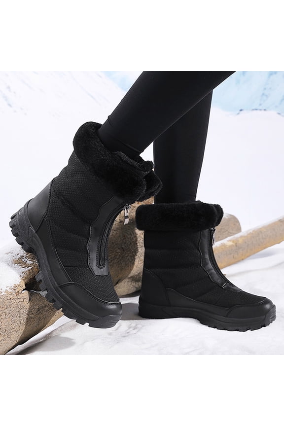 Womens Memory Foam Twin Zip Opening Pull Nylon Thick Lined Winter Rain Boots