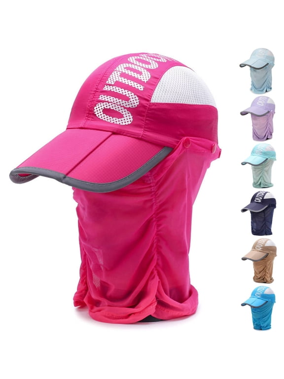 Womens Men Baseball Caps BWASD Summrt Adjustable Cover UPF 50+ Foldable Sun Hat with Face Mask Neck Flap Breathable Fishing Hat Outdoor Camping Hiking Climbing (Light Violet)