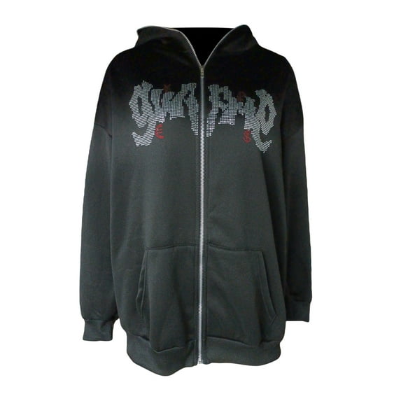 Womens Men Rhinestone Skeleton Hoodies Y2k Full Zip Up Over Face Gothic Skull Graphic Printed Oversized Jacket