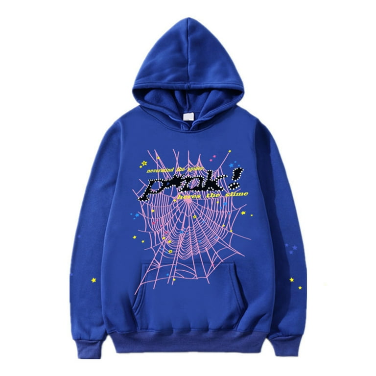 Womens Men Rhinestone Spider Web Graphic Hoodies Y2k Gothic Skull Oversized Pullover Sweatshirts