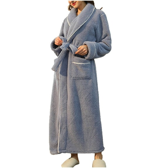 Womens Men Winter Fleece Robes, Unisex Soft Plush Long Bathrobe, Thick Kimono Robes for Womens, Warm House Coat Light Blue XXXL