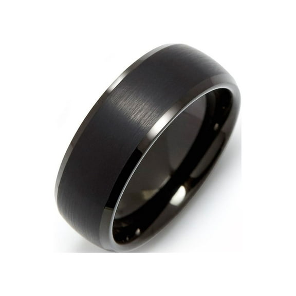 Womens Men's Brushed Black Beveled Edge Tungsten Ring, Ring Size 10