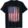 thumbnail image 1 of Womens Men's USA Flag 4th July American Red White Blue Star Stripes 4 Day T-Shirt Black Tee, 1 of 3