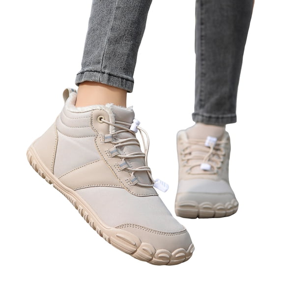 Womens Mens Barefoot Winter Boots Lace up Wide Toe Box Splice Snow Booties Warm Furry Lined Ankle Boots