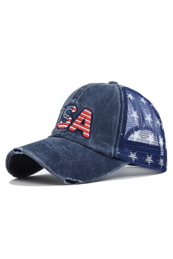 Womens Mens Baseball Cap USA Letter Embroidery Washed Cotton Breathable Mesh Side Adjustable Fit Baseball Cap Trucker Hat Hip-Hop Hat Sun Hat 4th of July Accessories