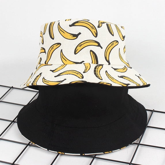Womens Mens Bucket Hat Double Sided Wear Banana Printed Fisherman Hat Sun Protection Outdoors Cap Unisex
