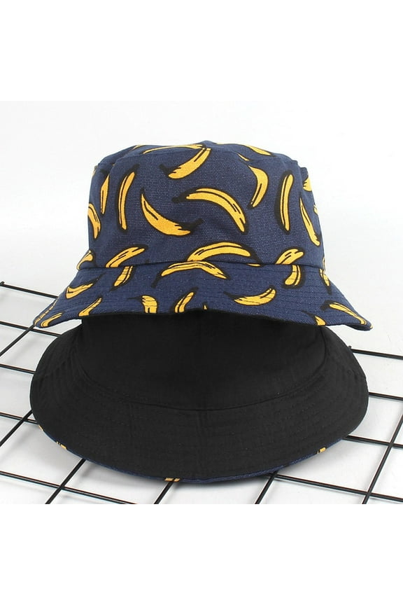 Womens Mens Bucket Hat Double Sided Wear Banana Printed Fisherman Hat Sun Protection Outdoors Cap Unisex