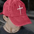 thumbnail image 1 of Womens and Mens Christian Jesus Cross Baseball Cap, Easter Cross Embroidered Adjustable Unisex Dad Hat, Retro Washed Vintage Cotton Curved Brim Baseball Cap for Summer Outdoor and Casual Wear Red, 1 of 4