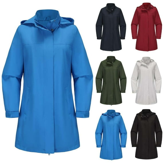 Womens And Mens Comfortable Waterproof Rain Jacket Solid Color Detachable Hat Long Sleeved Windproof Thin Hooded Casual Fall And Winter Blue Hiking Windbreake jacket S