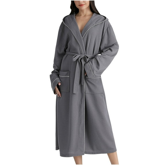 Womens & Mens Cotton Robes Hooded Bathrobe Super Soft Nightgown with Pockets Unisex Cozy Warm Comfy Sleepwear