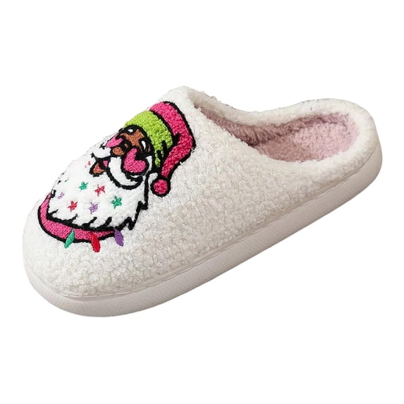 Womens Mens Cute Cartoon Christmas House Slippers Plush Bedroom Slide Shoes Non Slip Indoor Slippers
