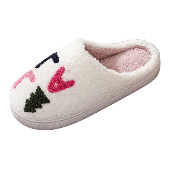 Womens Mens Cute Cartoon Christmas House Slippers Plush Bedroom Slide Shoes Non Slip Indoor Slippers