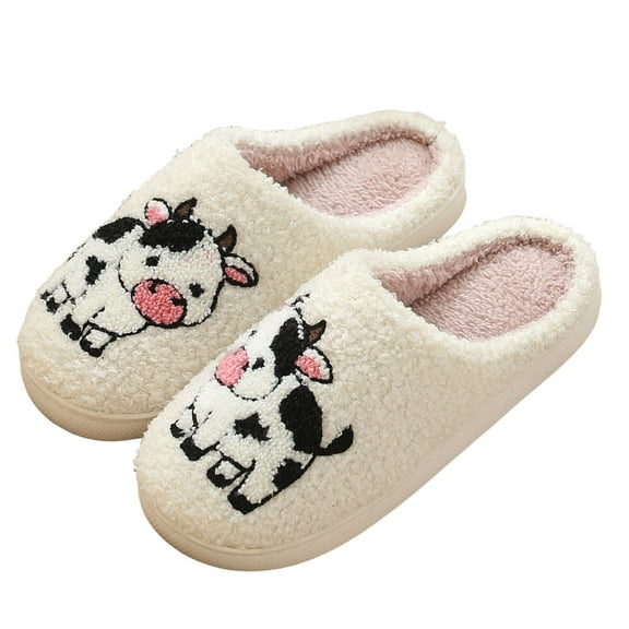 Womens Mens Cute Cartoon Matching Slippers Cozy Memory Foam House Shoes Cow Dog Fuzzy Bedroom Indoor Slip on