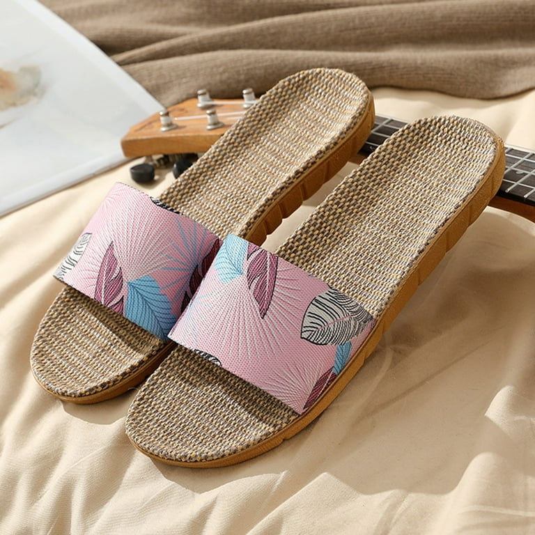 Womens Mens Fashion Couple Linen Slip On Slides Indoor Home Slippers Beach Shoes Slippers by for Women Women Indoor Slippers S Memory Foam Slip on